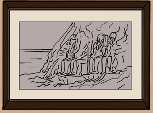 A section of the primary illustration, featuring an image showing the Egyptian cliff temple of Ramesses II at Abu Simbel.