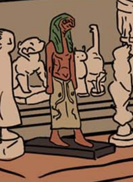 A section of the primary illustration, featuring a statuette of Horus.