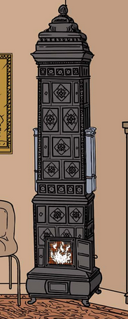 A section of the primary illustration, featuring Freud's stove.