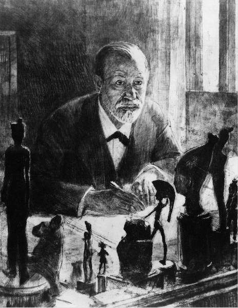 Etching of Freud at His Desk
