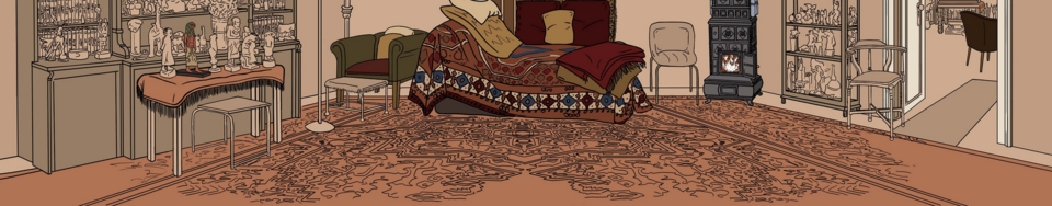 A section of the primary illustration, featuring the patterned rugs in Freud's consulting room.