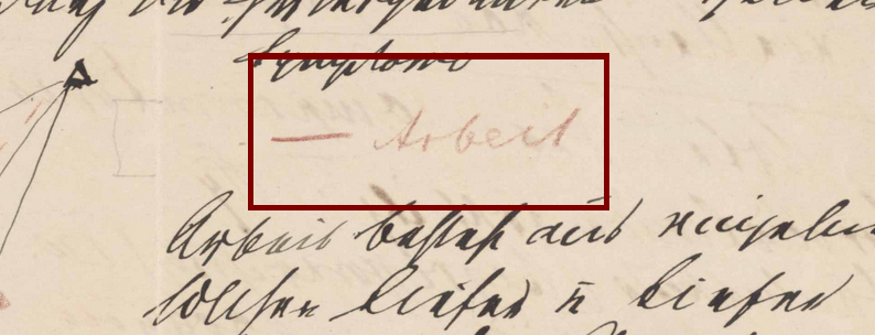 A subsection of Freud's notes, highlighting 'Arbeit', the German word for 'work'.