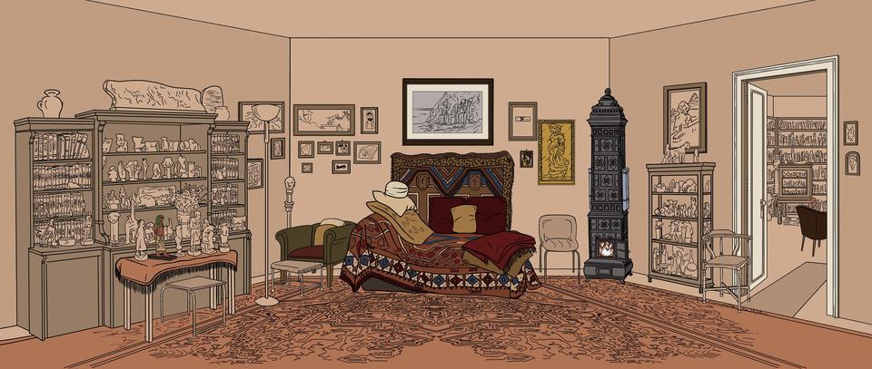 Drawing of Freud's Consulting Room